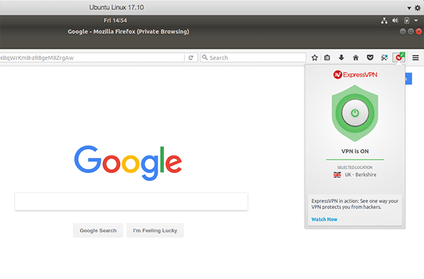 Screenshot: The ExpressVPN browser extenstion on Linux.