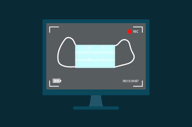 A face mask being recorded on a computer screen.