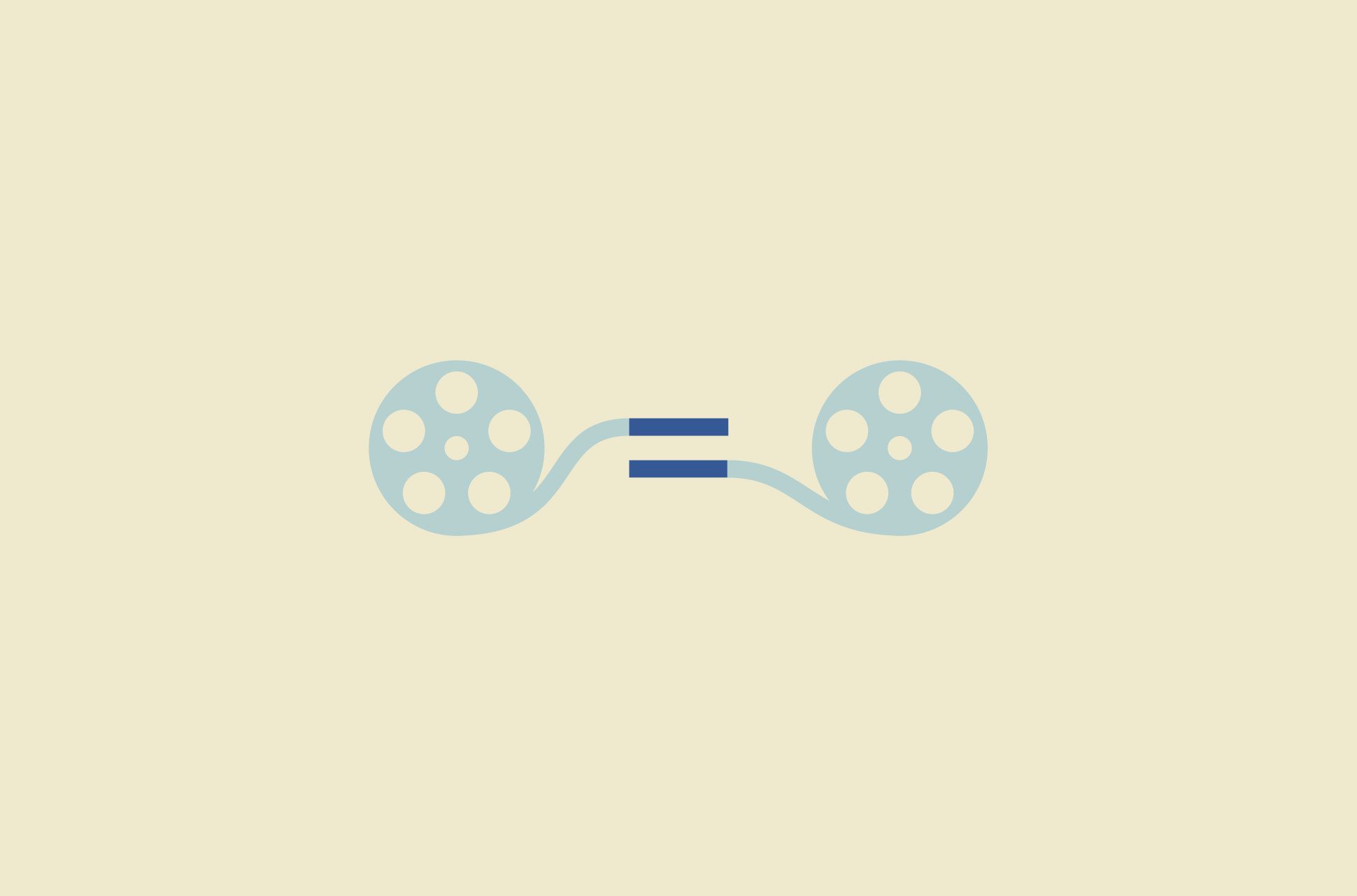 Two film reels connected by an equals sign.