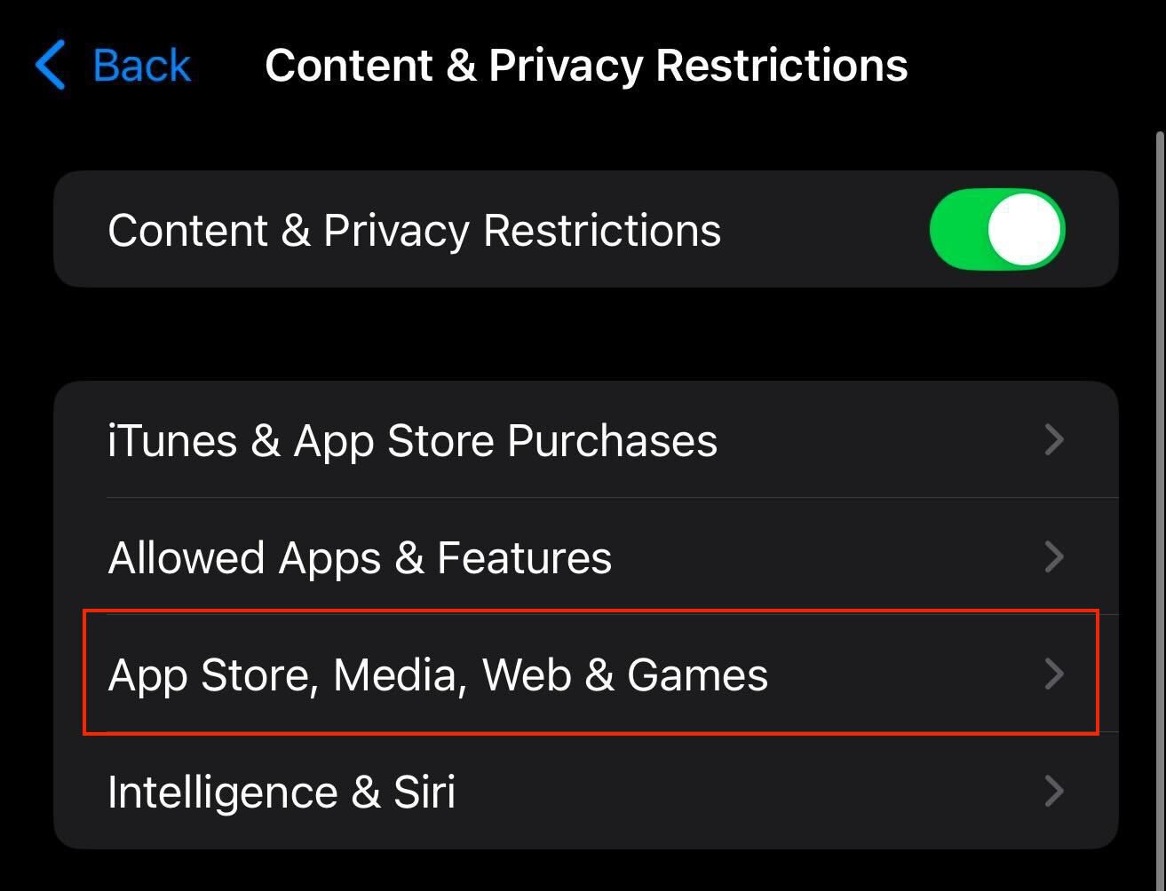 Tap Content Privacy Restrictions