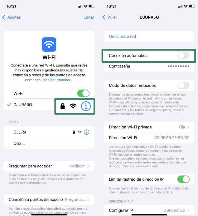 iPhone Wi-Fi settings showing Auto-Join option for network.