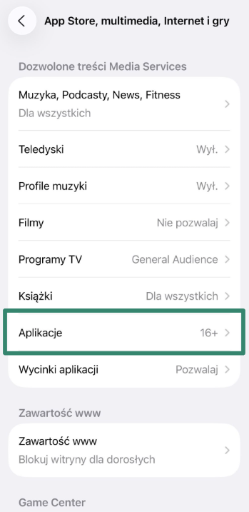 App age rating and content restrictions in iPhone parental controls.