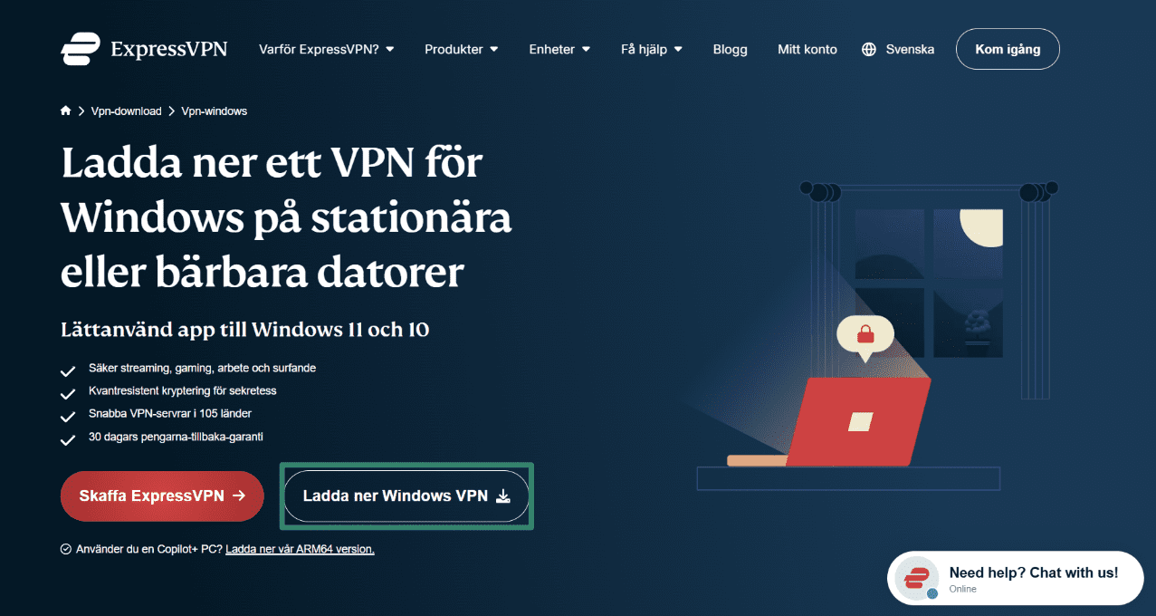 Downloading ExpressVPN's setup for Windows.