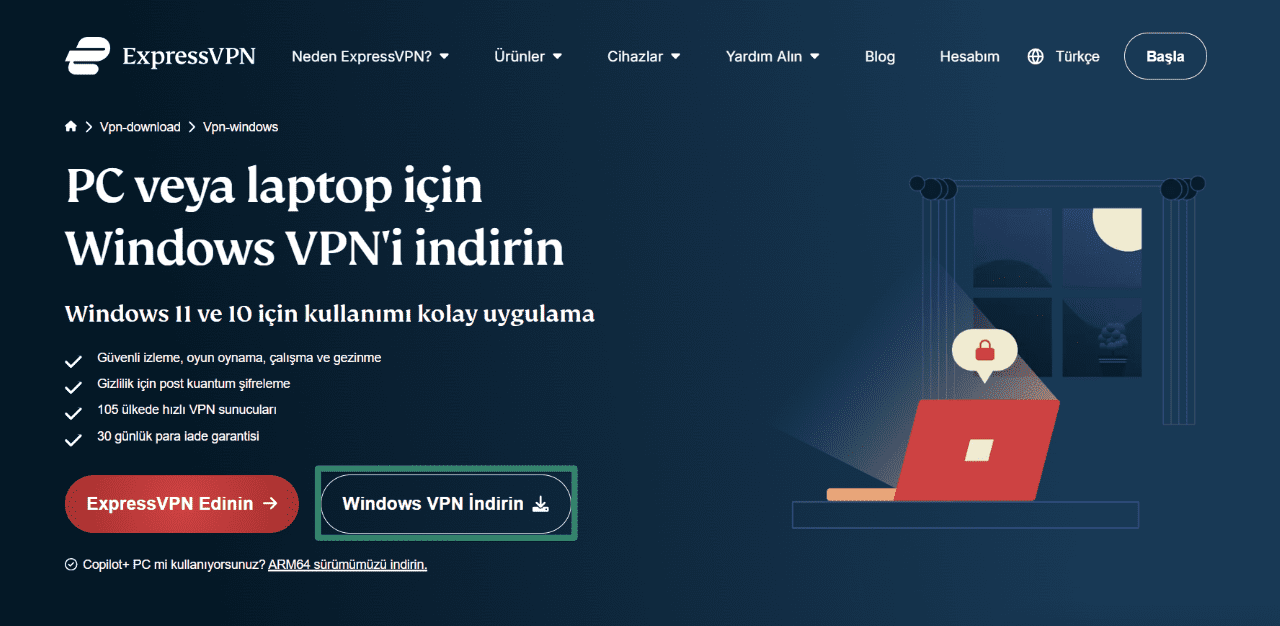 Downloading ExpressVPN's setup for Windows.