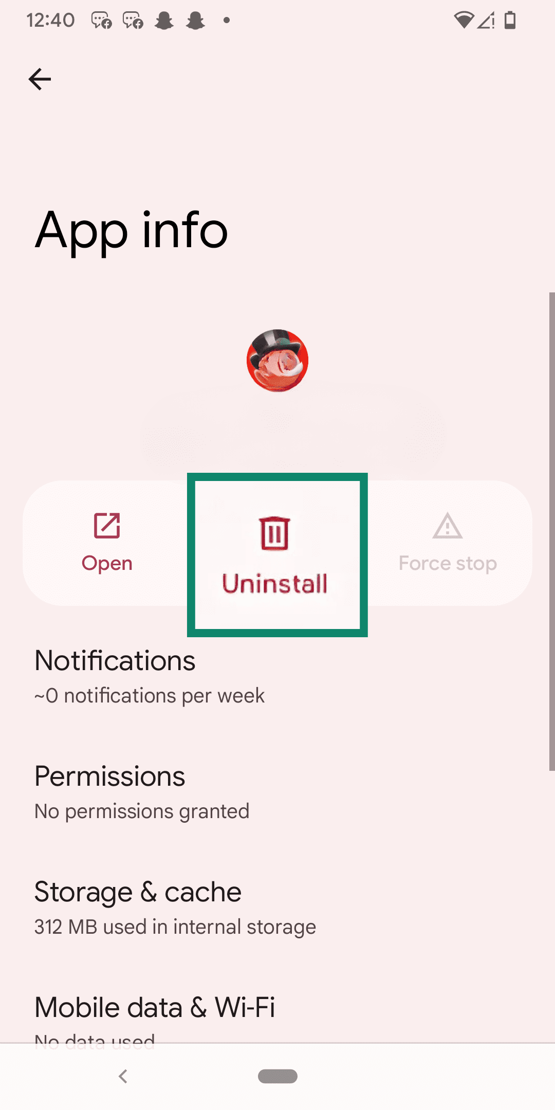Uninstalling a bloatware app on Android.