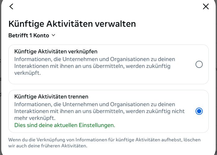 Facebook manage future activity settings.