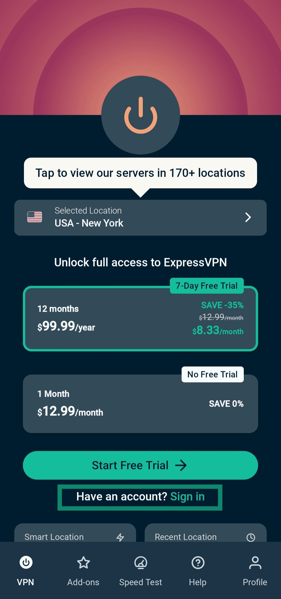 Signing into ExpressVPN on Android