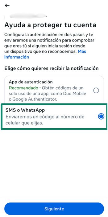 The SMS or WhatsApp 2FA options in a generic app