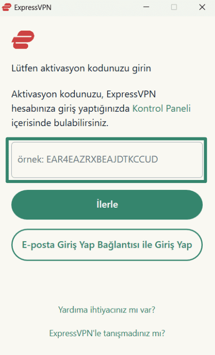Logging into ExpressVPN on Windows using activation code.