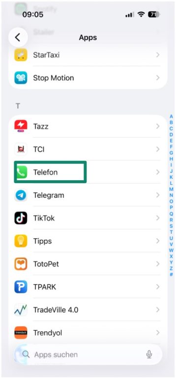  iPhone settings menu, with the “Phone” application option highlighted.