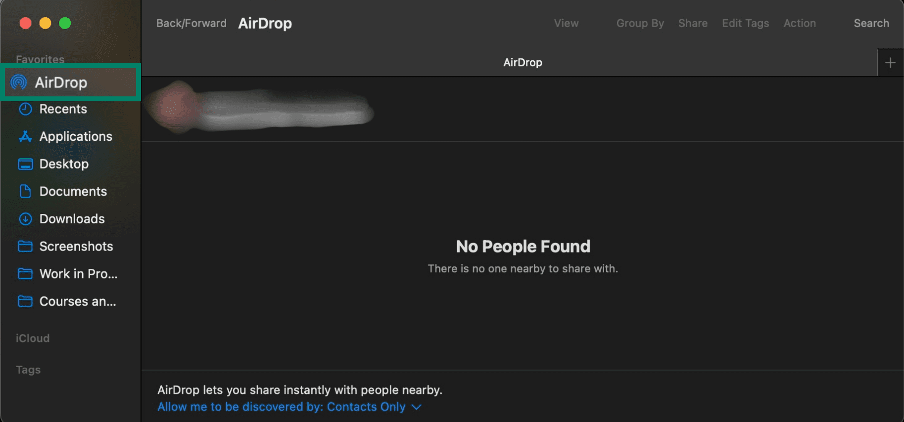 Finder menu with the AirDrop tab highlighted.