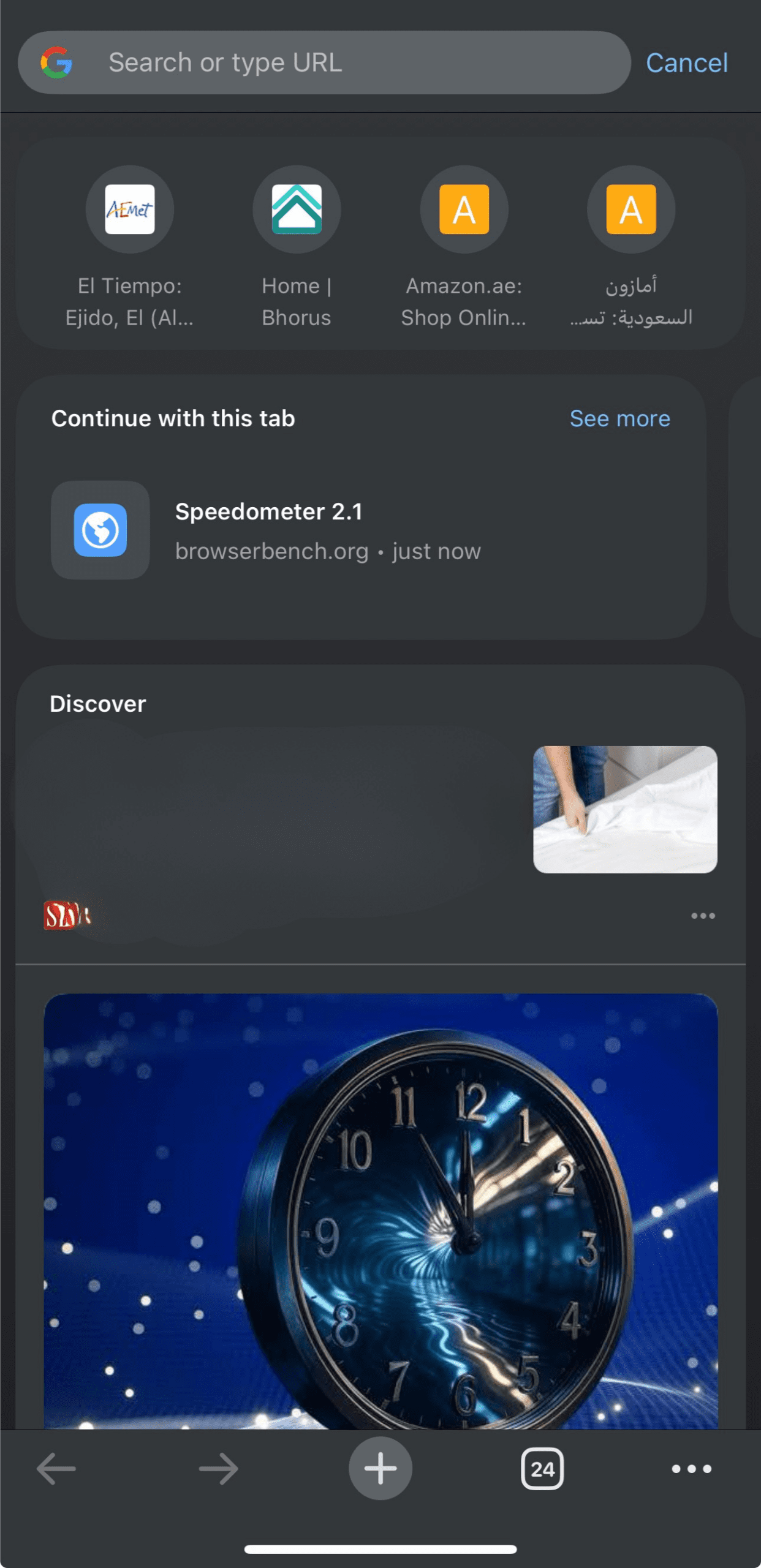 Chrome on iPhone with microphone icon for voice search in the address bar.