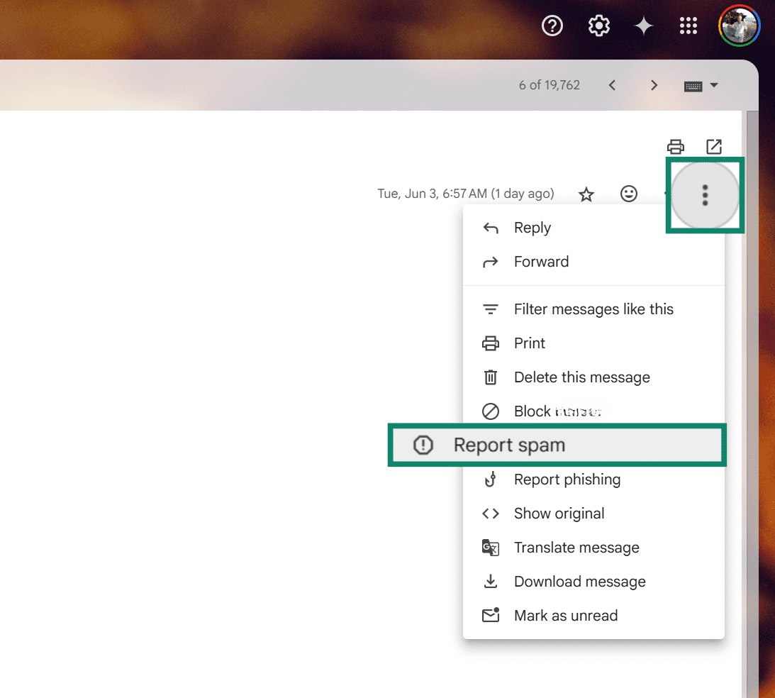 Gmail's report spam options.