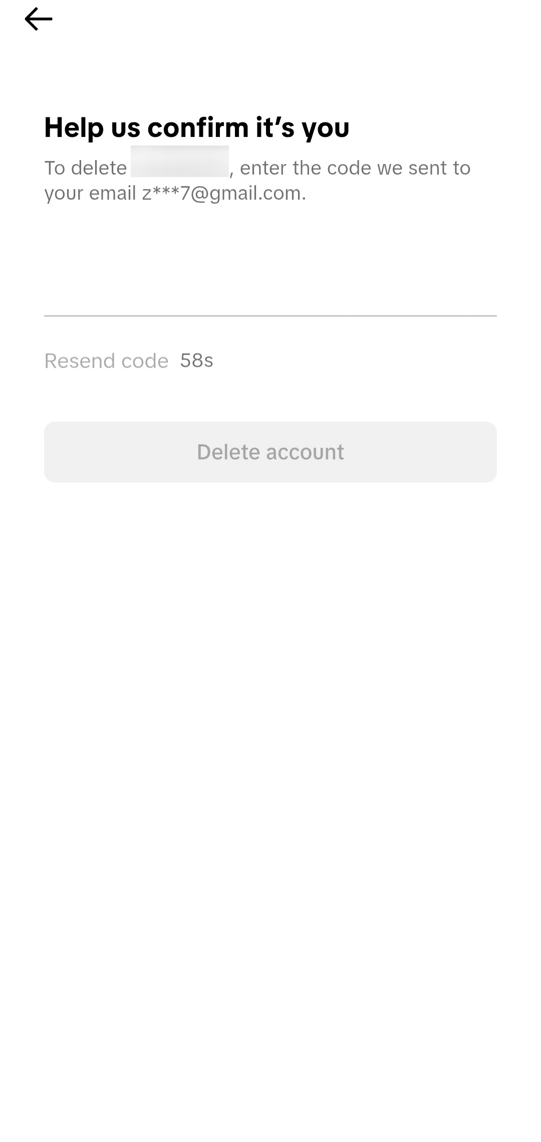 Screenshot of TikTok asking for email verification before confirming account deletion