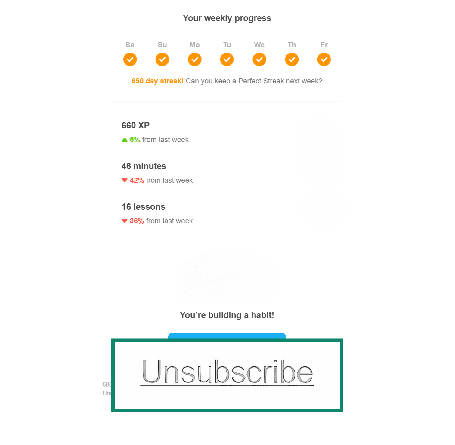 An email showing a highlighted unsubscribe link at the bottom of a promotional email.