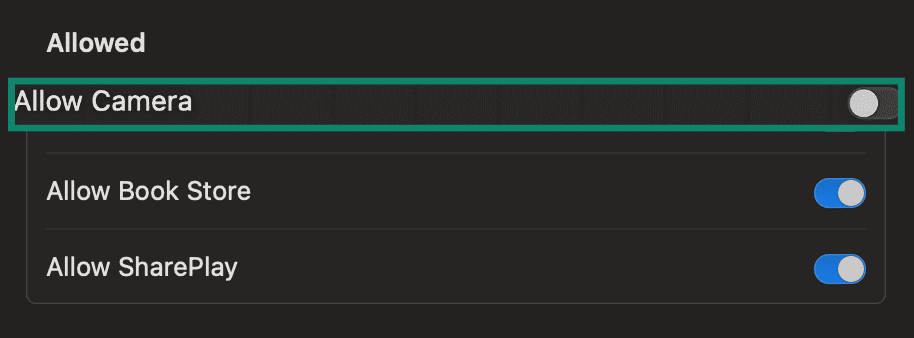 Image showing how to disable Mac camera.