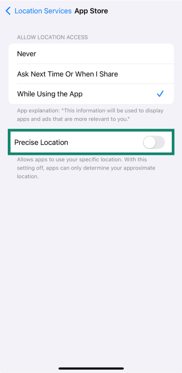 Disable precise location for iPhone apps