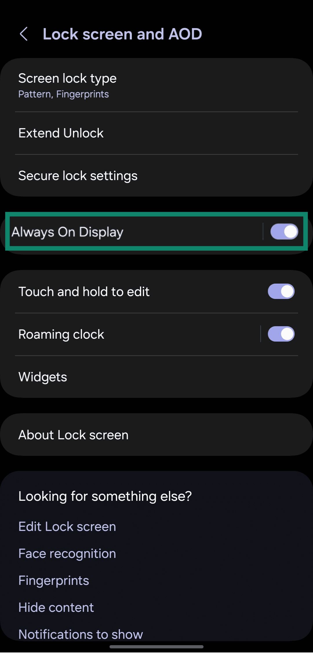 Ensuring the Always On Display is enabled in Samsung's settings