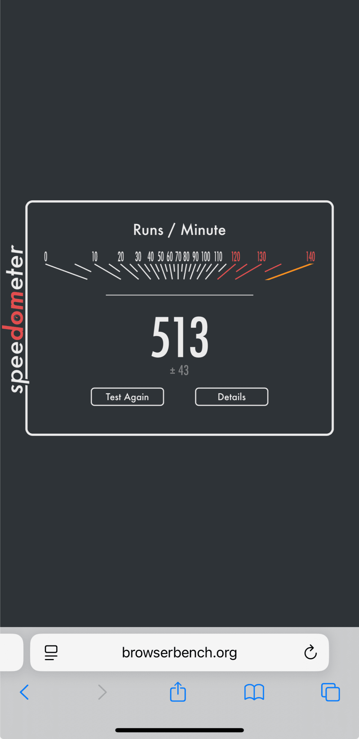 Speedometer 2.1 results: Safari on iOS.