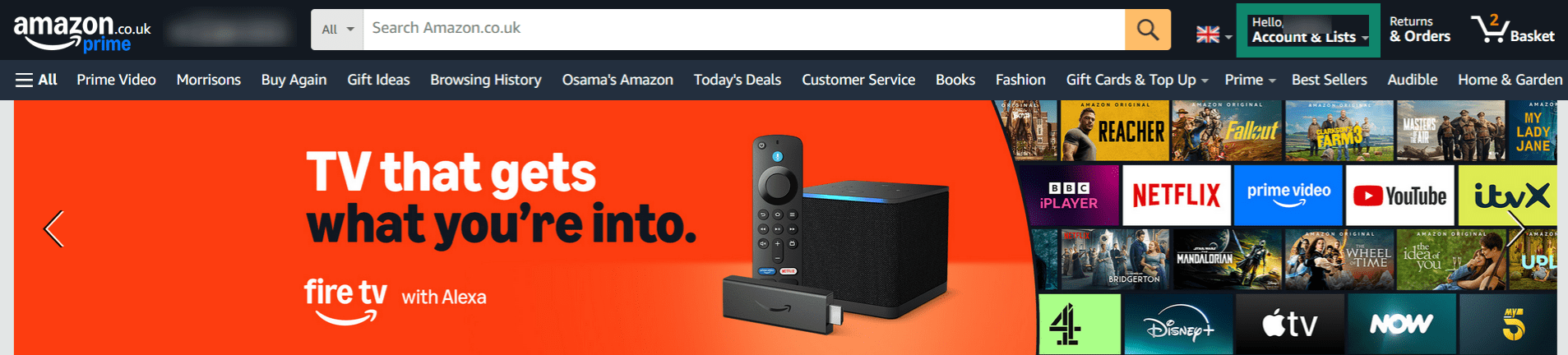 Accessing the Account & Lists dropdown menu on the Amazon website.