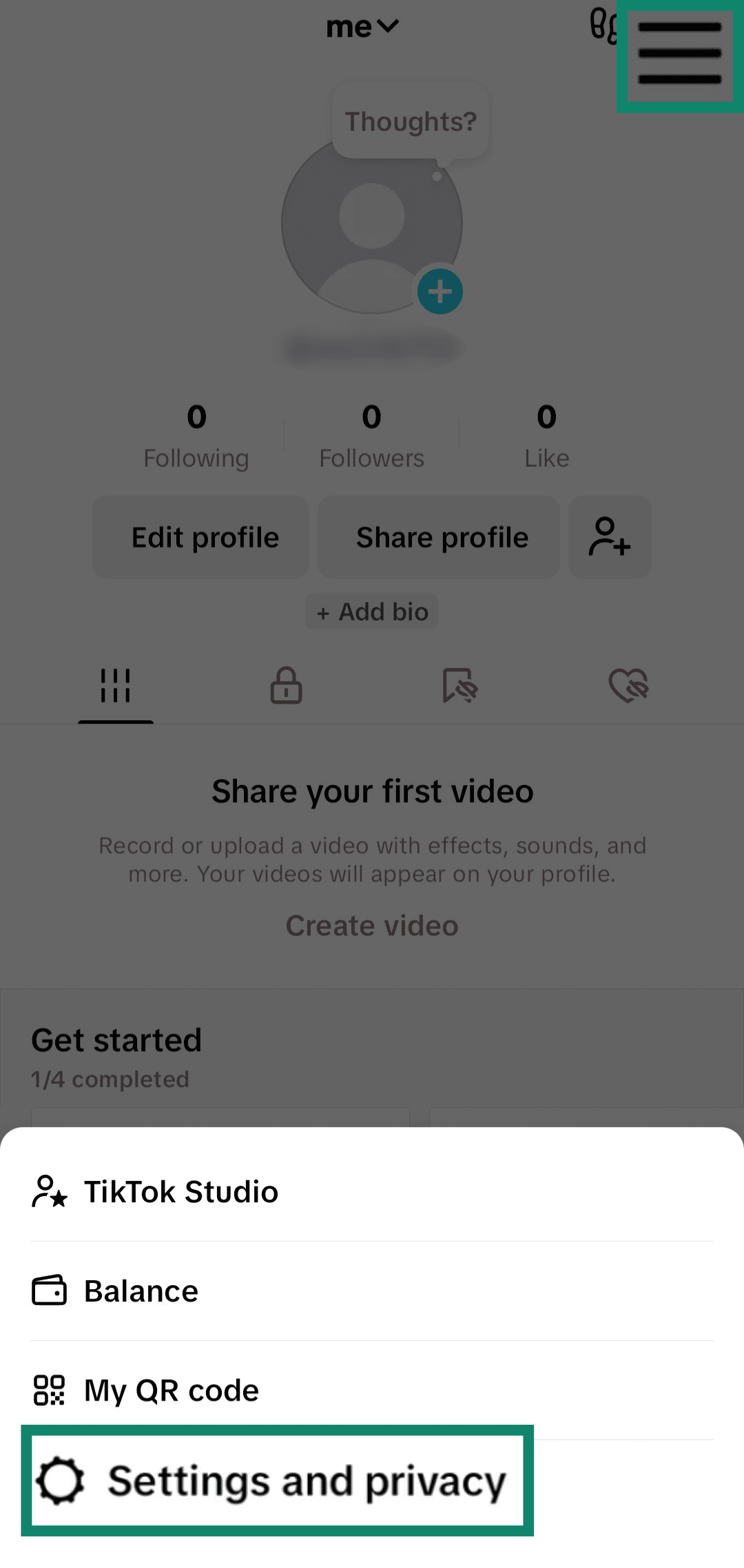 Screenshot showing how to access TikTok's Settings and privacy menu