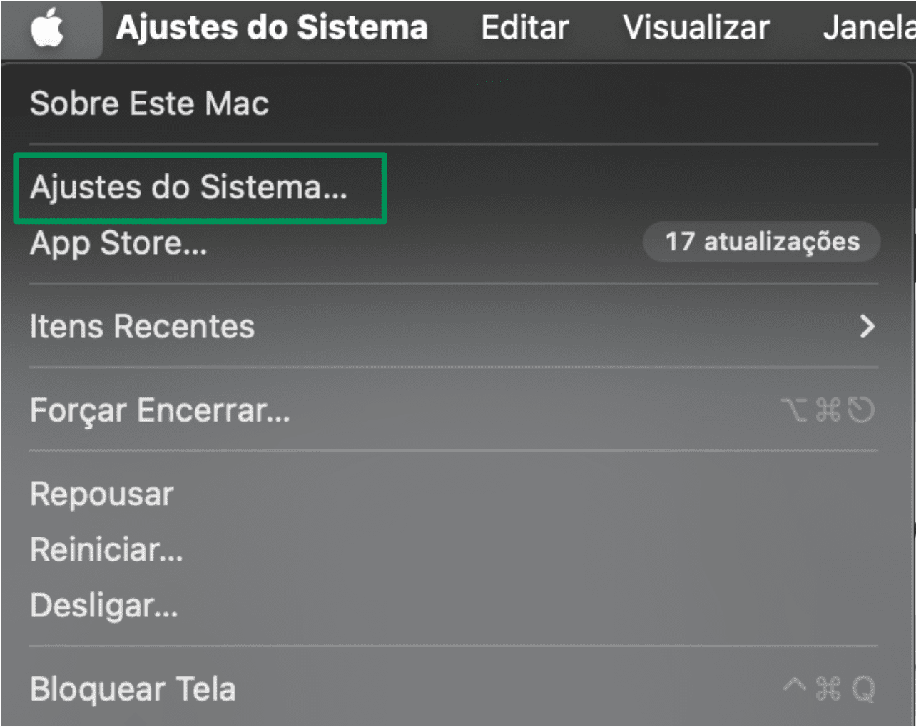 Apple dropdown menu with System Settings highlighted