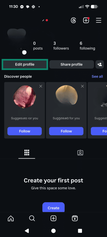 Log in to Instagram and tap Edit profile.