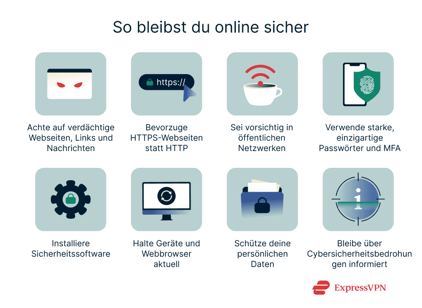 A list of ways users can stay safe online.