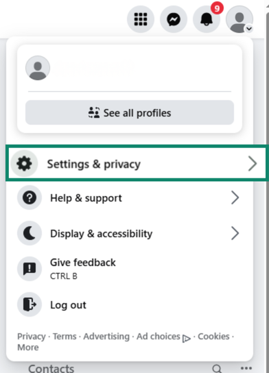 A screenshot of the Facebook settings menu.