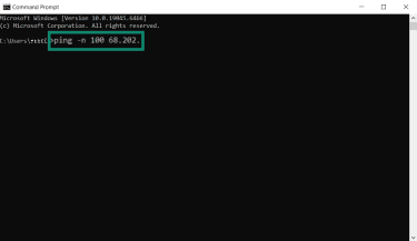 The Windows Command Prompt with "-n 100 <Destination>" filled in.