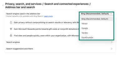 Edge's list of default engine options.