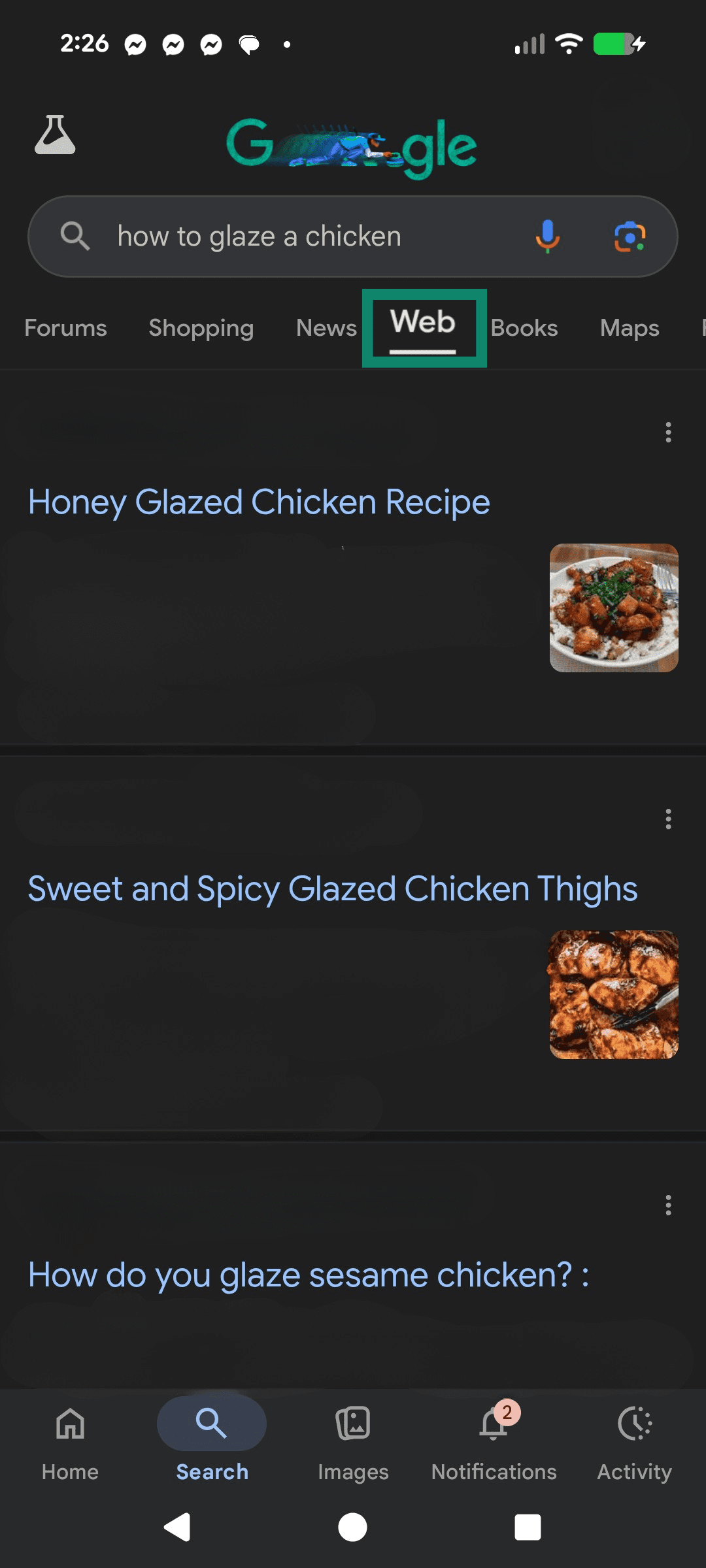 A Google search with web filtering enabled to reduce generative AI.