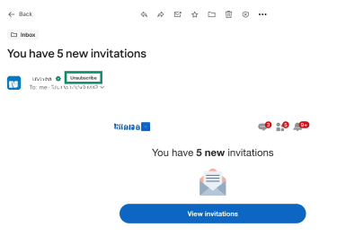 Yahoo Mail email header showing the “Unsubscribe” button next to the sender name.