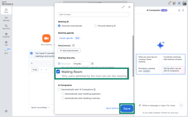 Waiting Room option in Zoom on the macOS app.