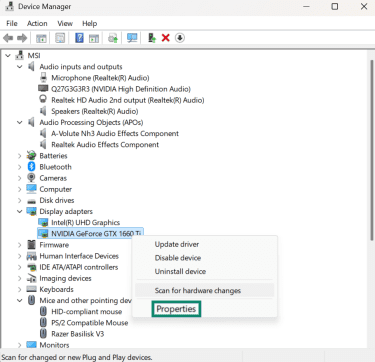 How to access a particular driver's properties page.