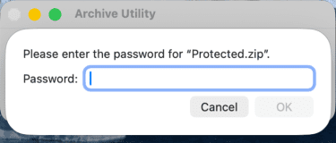 Opening a password-protected ZIP file on Mac.