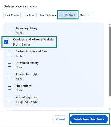 How to delete all cookies on the Chrome browser.