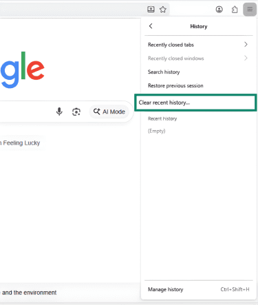 Where to clear Firefox search history.