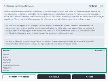 Third-party vendors listed in a cookie policy.