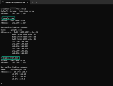 Looking up multiple domains in succession while using nslookup in interactive mode.