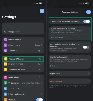 How to turn on autofill on Google Chrome app.