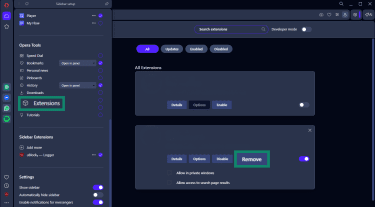 Removing extensions on Opera.
