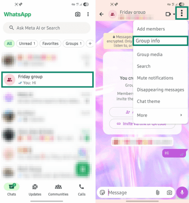 WhatsApp group privacy settings.