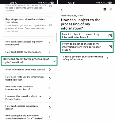 How to opt out of Meta AI information processing.