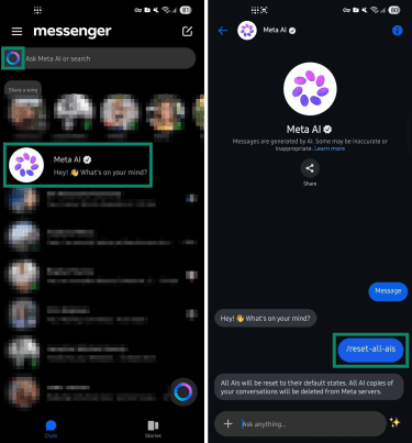 Clearing Meta AI chat conversations on Facebook.