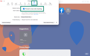 Safari Privacy settings with the Privacy tab selected.