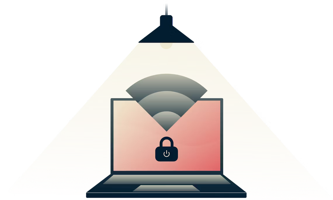 Функція Network Lock зупиняє весь Інтернет-трафік щоразу, коли ваше VPN з'єднання розривається. Лампа світить на захищений комп'ютер.